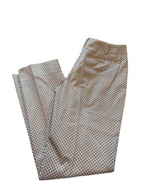 Talbots Heritage Fit Brown White Geometric Print Stretch Straight Leg Pants Sz 4